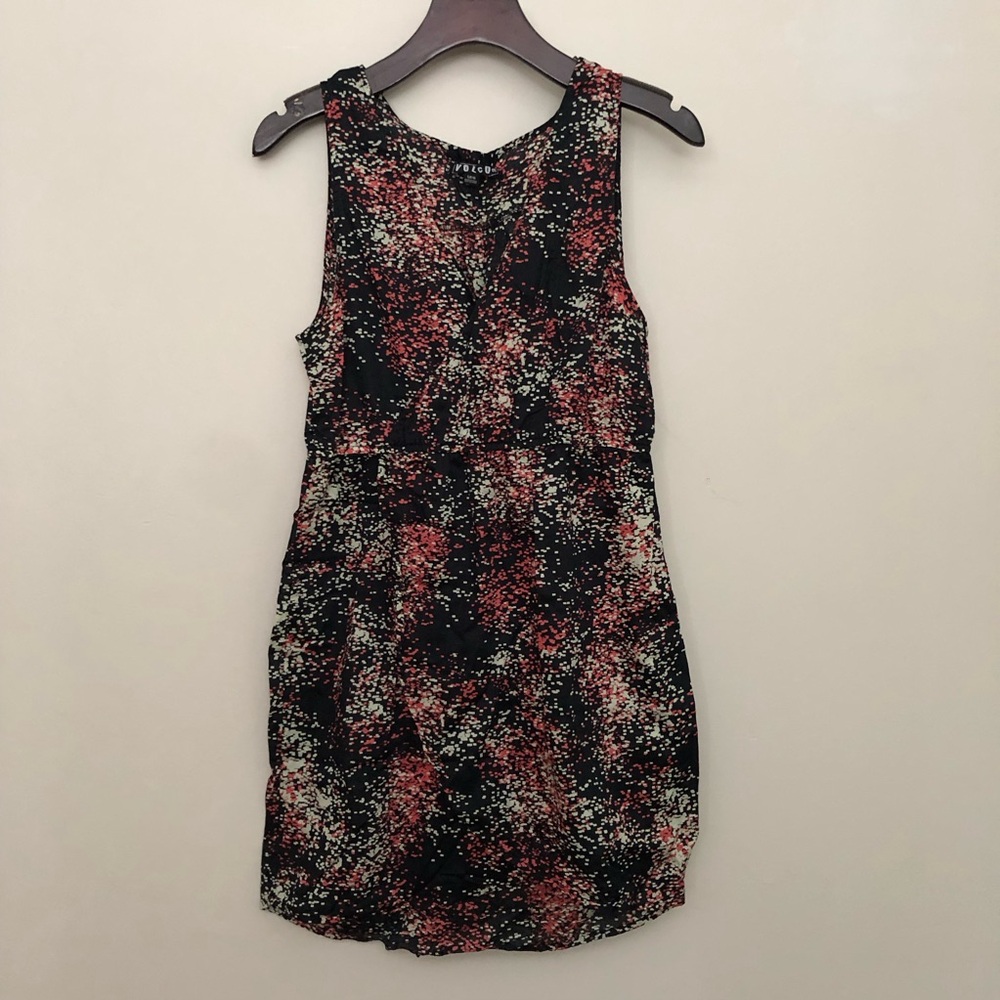 Volcom dress black pink green faux wrap dress sleeveless size small